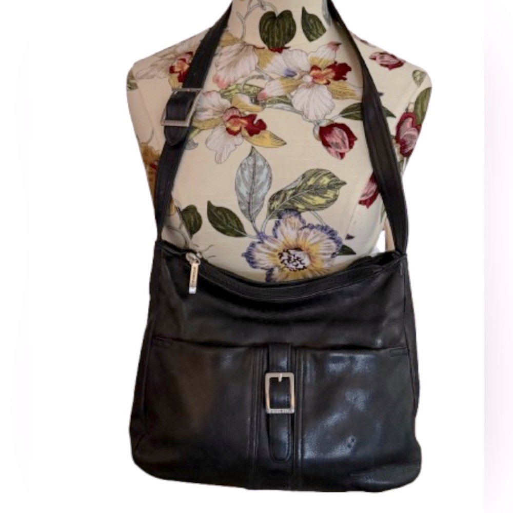 STONE & CO BLACK BAG CLASSIC PURSE BUTTER SOFT LEATHER DEEP POCKETS CROSSBODY